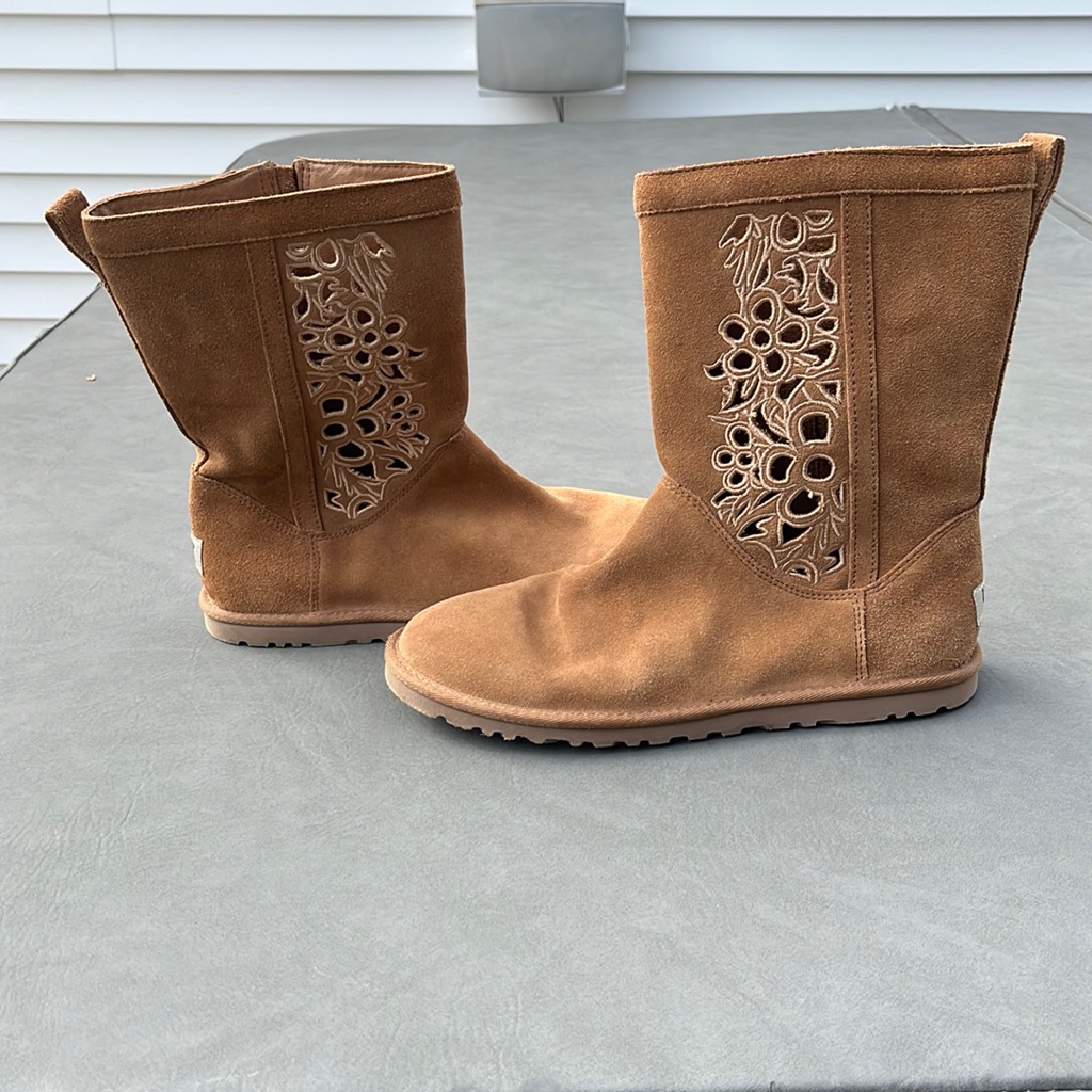 Ugg Women’s Chestnut Suede Mid-Calf Winter Boot With Floral Cutout